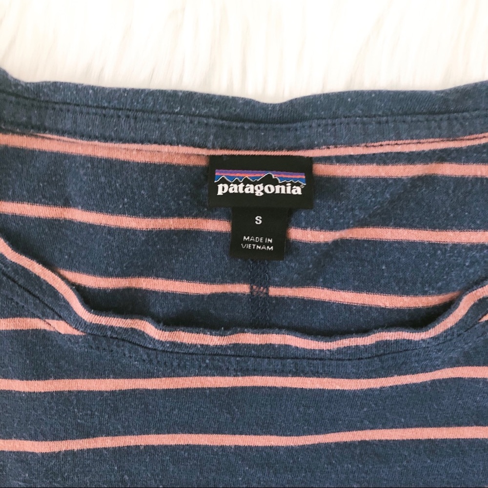 *Patagonia navy and orange striped T-shirt